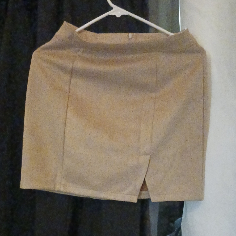 Tan Mini Pencil Skirt with Slit for Work